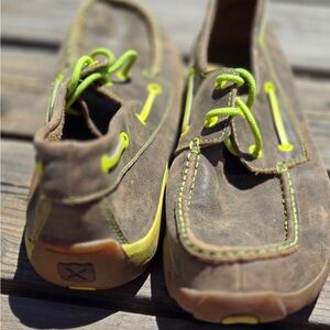 Twisted X Brown and Neon Green Loafers